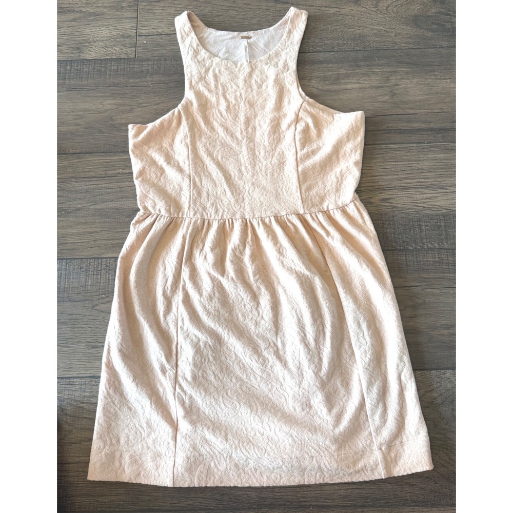 Free People Peach Floral Jacquard High Neck Fit & Flare Mini Dress Womens Medium